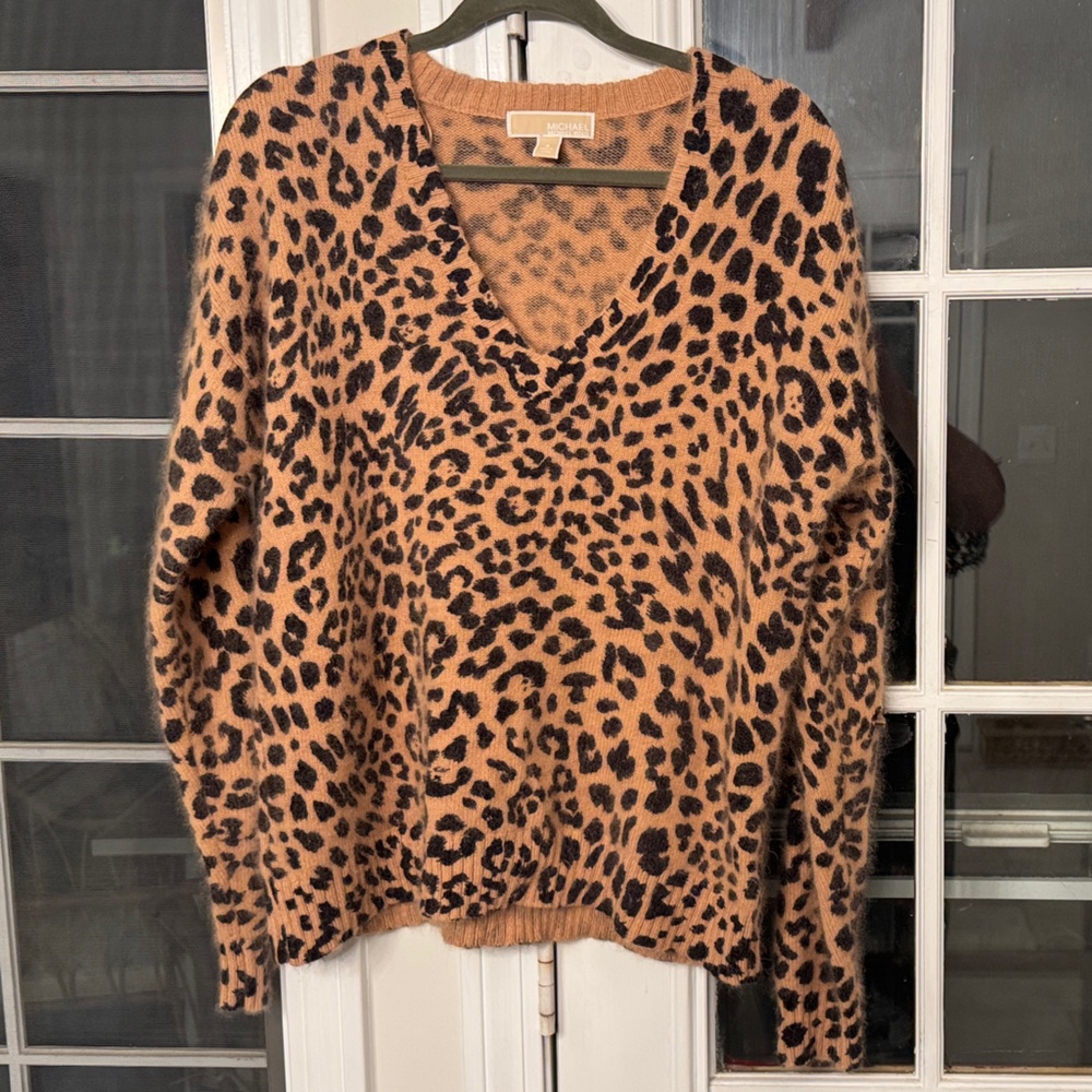 Michael Kors Tan and Brown Cheetah Patterned Sweater